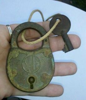 Antique Brass YALE Padlock & Key Vintage Lock Towne Stamford Conn 