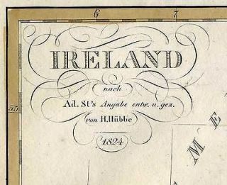 1824 Fine Antique Hand Colored Map of IRELAND Hubbe 45 x 36.5 cm 17.7 