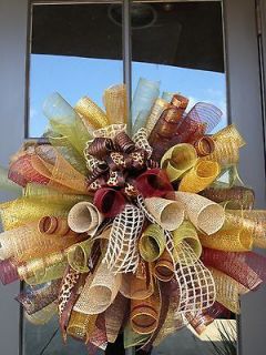 31 fall spiral poly mesh wreath with leopard & burlap bow