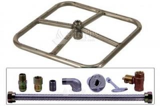 12 Square Stainless Steel Gas Fire Pit Burner Kit   Propane (LP)