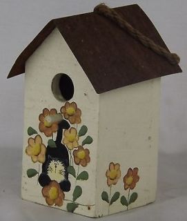 Wood Bird House with Rusty Metal Roof Nature Decor or Tree Ornament