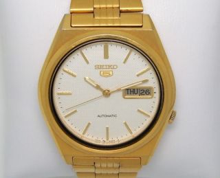 Seiko 5 Automatic Mens Watch Gold Tone Stainless Steel 7009 876A Q