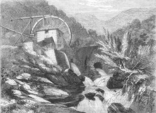 WALES Vigra Gold Mines, North Wales Crushing Mill, antique print 
