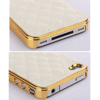 White&Gold Deluxe Leather Chrome Case Cover for iPhone 4 4G 4S