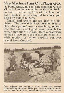 1934 PORTABLE GOLD MINING MACHINE MAGAZINE ARTICLE WASH PLANT