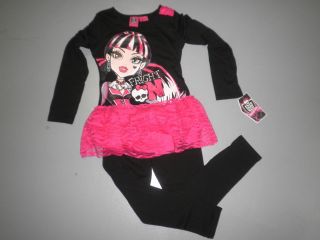 NEW Girls MONSTER HIGH DOLL DRACULAURA Shirt & Leggings Black Pink 