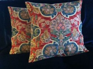 Custom Pillow Case Geometric Ikat Bleu Red Green Cotton Fabric