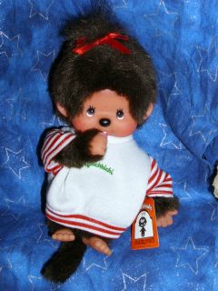 cute Monchhichi doll monkey girl 8 in white long sleeve shirt 