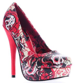   Crosswinds Platform High Heels Red Black Candy Sugar Skull Shoes New