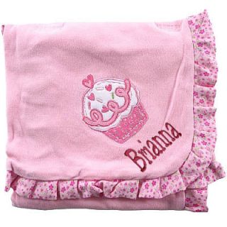 PERSONALIZED Infant Pink & White Cupcake Receiving Blanket 100% Cotton 