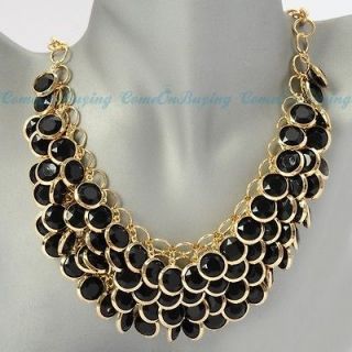 Fashion Golden Chain Lots Circles Bunch Black Resin Beads Pendant Bib 