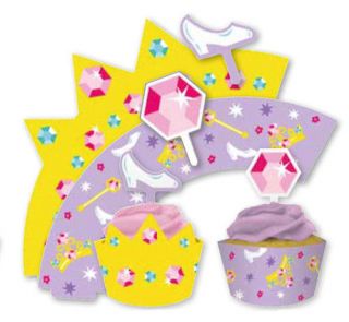12 Pack Of Cupcake Cake Muffin Wrappers + Picks Fairytale Princess 