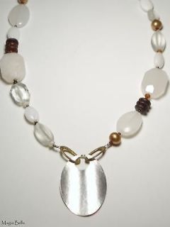   STERLING SILVER, MOTHER OF PEARL, JADE, BRASS NECKLACE N1899 $139