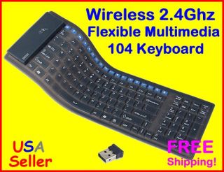 Wireless 2.4GHz 104 Key Flexible Foldable Silicone Multimedia Keyboard