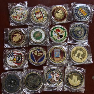 Lot of 16 / USAF ARMY USMC NAVY / Military Challenge Coins /S540
