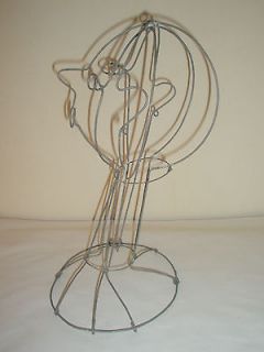 Vintage Hat Display Stand Silver Tone Wire Head Form Modern Art 