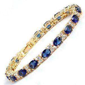 Fine Blue Stone Sapphire 18K gold on silver Bracelet