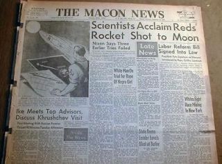 1959 newspapers RUSSIA puts 1st manmade object on the Moon LUNA 2 