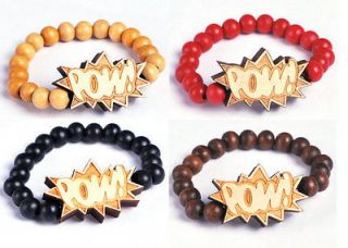   Wood Bracelet Stretchy Roray Ball Beads Chain Hip Hop Style 4Colors