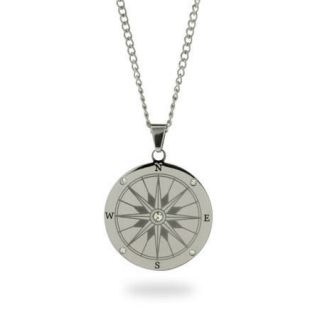 Engravable Stainless Compass Pendant 24 length