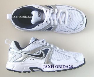 Nike Kids Dart 9 Sneakers Shoes NEW White/Silver/N​avy/Black