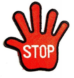   Hand Stop Sign Road Prohibit Sew Iron On Patch Embroidered Appliques