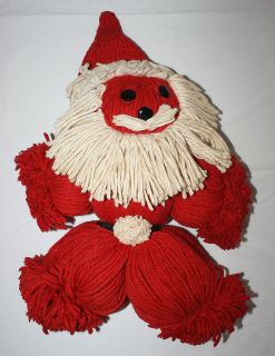 Vintage Large Red White Tied Yarn Santa Claus Christmas Doll Handmade 