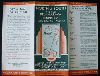 1940s Cape Charles Norfolk Little Creek Chesapeake Bay Ferry Brochure 