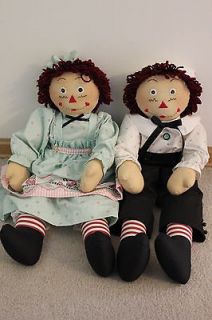 HUGE 29 inch Raggedy Anne Ann and Andy cloth fabric dolls