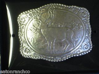 New Crumrine Silver Engraved Buck Deer Belt Buckle Hunting 1 1/2 inch