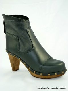 SANITA   Etenia Ankle Clog Boots in Black Leather