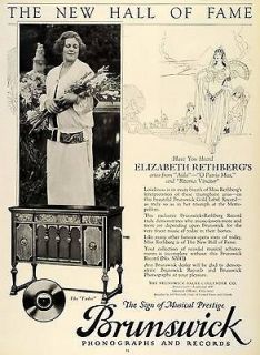 1924 Ad Brunswick Tudor Phonograph Model Records Opera Singer 