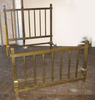 Antique Arts & Crafts Mortise & Tenon Mission Style Brass Bed 