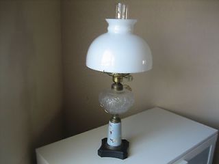Vintage GLASS BRASS PORCELAIN LAMP / Oil / Kerosene Copy / Shade 