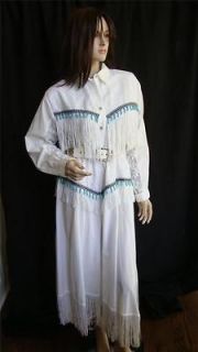   Queen Cowgirl Dress LONG Beaded Fringe Sassa Annie Oakley M White Lace