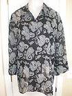 NWOT George Woman BLACK WHITE Paisley Sheer Button Down Blouse Top 