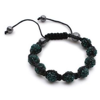 Green Color Unisex Czech Stone Crystal bead Shamballa Bracelet 10MM 