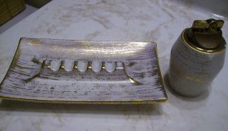 ROYAL HAEGER GOLD AND WHITE ASHTRAY #R 125 WITH MATCHING CIGARETTE 