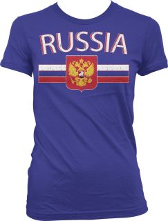   Russia Flag Stripe Russian Crest Pride Olympics Girls Junior T Shirt