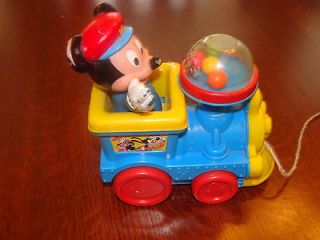 Vintage Disney Mickey Mouse Pull Toy Plastic Train Popping Many Miles 