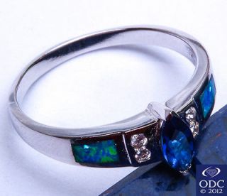   SAPPHIRE & BLUE AUSTRALIAN OPAL .925 Sterling Silver Ring Size 5 10