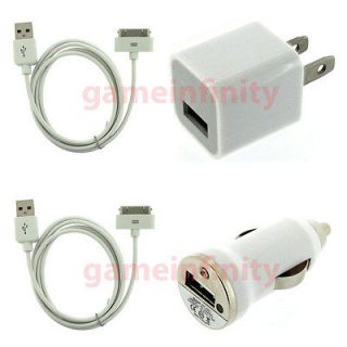 USB AC Wall Home +Car Charger +Data Cable for iPod Touch iPhone 2G 3G 