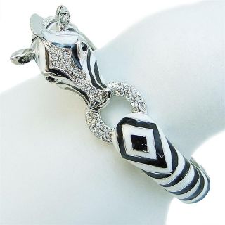 Awesome Zebra Bracelet Bangle Clear Swarovski Crystal Cuff Horse 