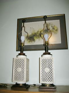   Chinoiserie Blanc De Chine Ceramic Pottery Table Lamps Mid Century