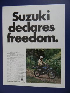 1971 SUZUKI DECLARES FREEDOM, DIRT BIKE SALES PROMO PHOTO AD