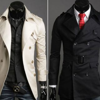   Stylish Double Pea Slim fit Formal Trench Coat Jacket Outerwear New