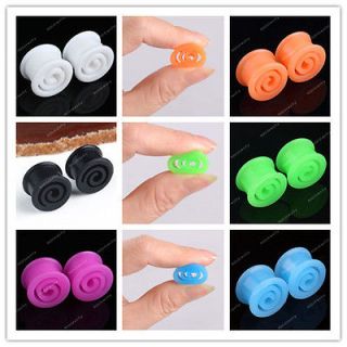Pair 6 14MM Double Flare Flexible Silicone Ear Tunnel Plugs Swirl 