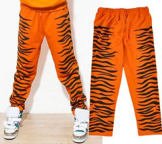   Tiger Stripe Graphic Animal Print Cotton Sweat Pants Orange M G Dragon