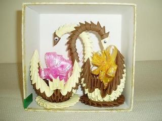 Hand Made Paper Crafts   A Pair of 3D Origami Swan   brown yellow