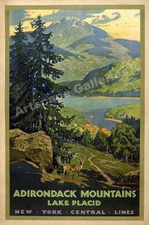 Adirondack NY Central Lines 1920s Classic Railroad Poster   20x30